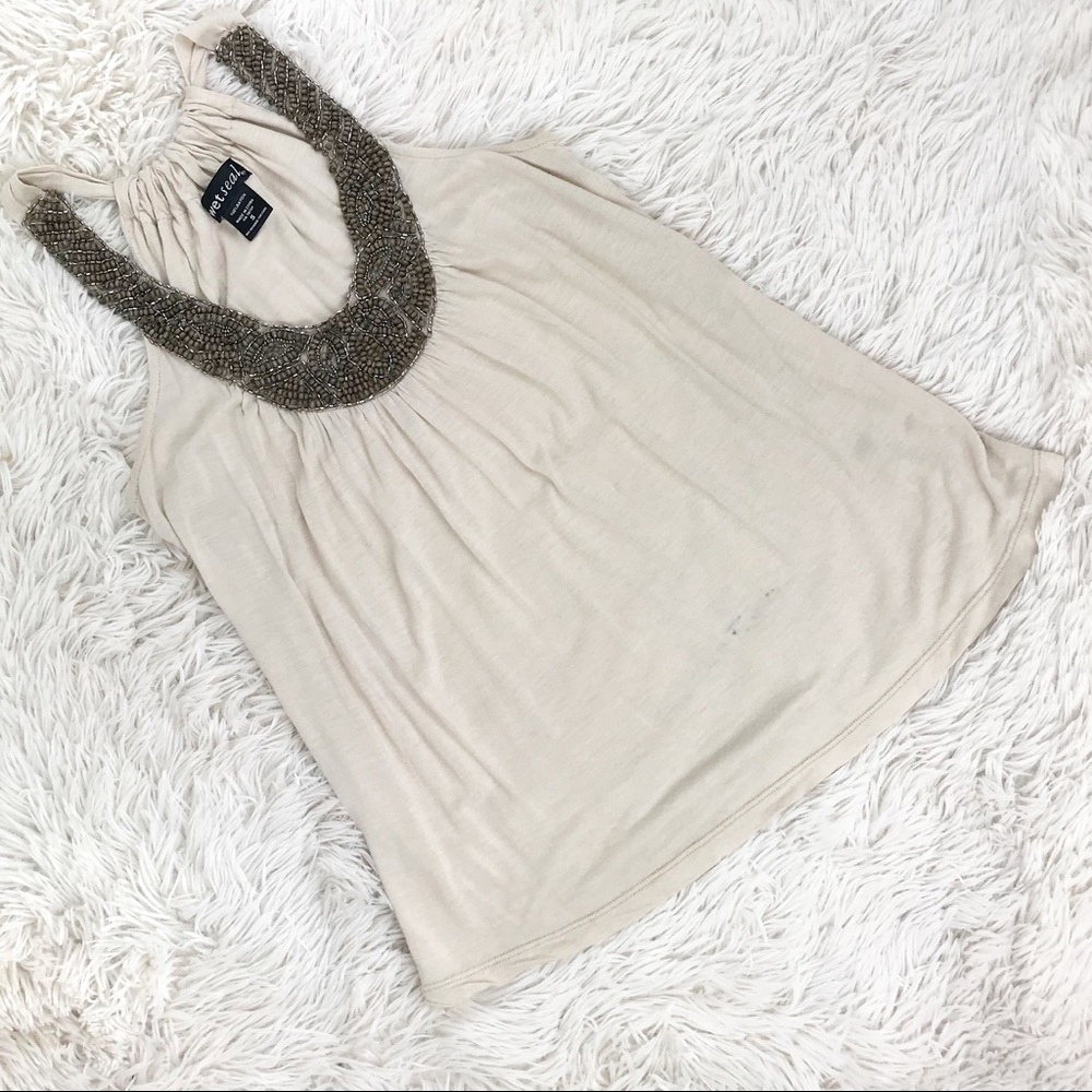 WET SEAL Tan Beaded Tank Blouse Size Small